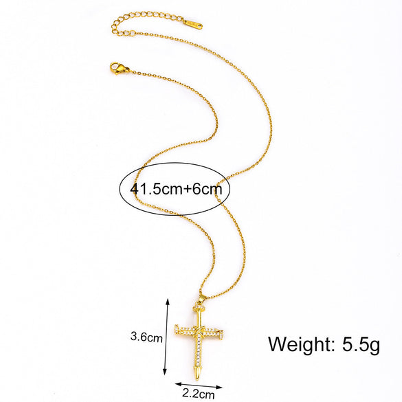 Moderate Luxury Cross Geometric Titanium Steel 18K Gold Plated Necklaces