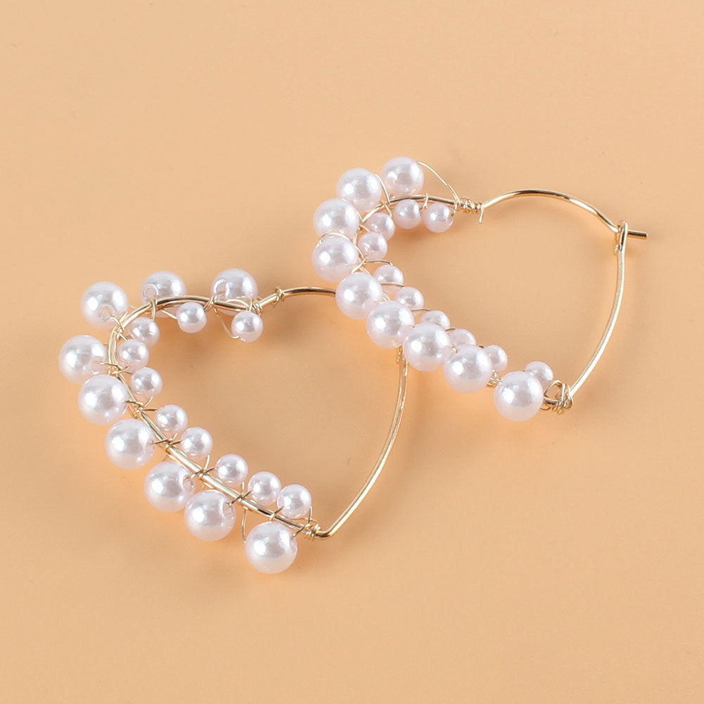 Ins Style Lady Fashion Heart Alloy Inlaid Pearls Artificial Gemstones Women's Earrings