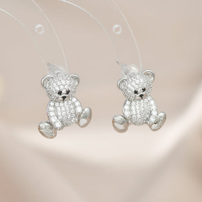 Sweet Bear Copper Plating Inlay Zircon Ear Studs 1 Pair