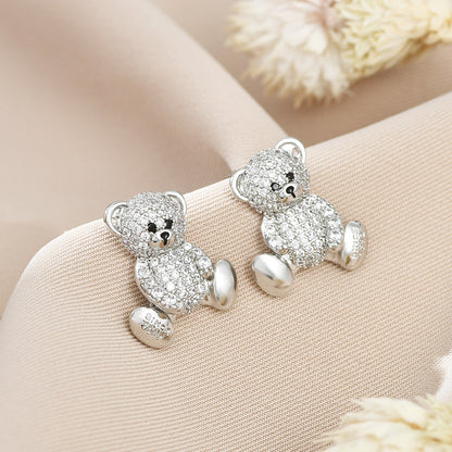 Sweet Bear Copper Plating Inlay Zircon Ear Studs 1 Pair