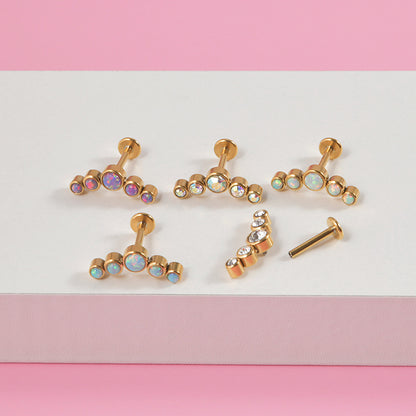 Simple Style Round Stainless Steel Inlay Opal Zircon Lip Stud Ear Studs