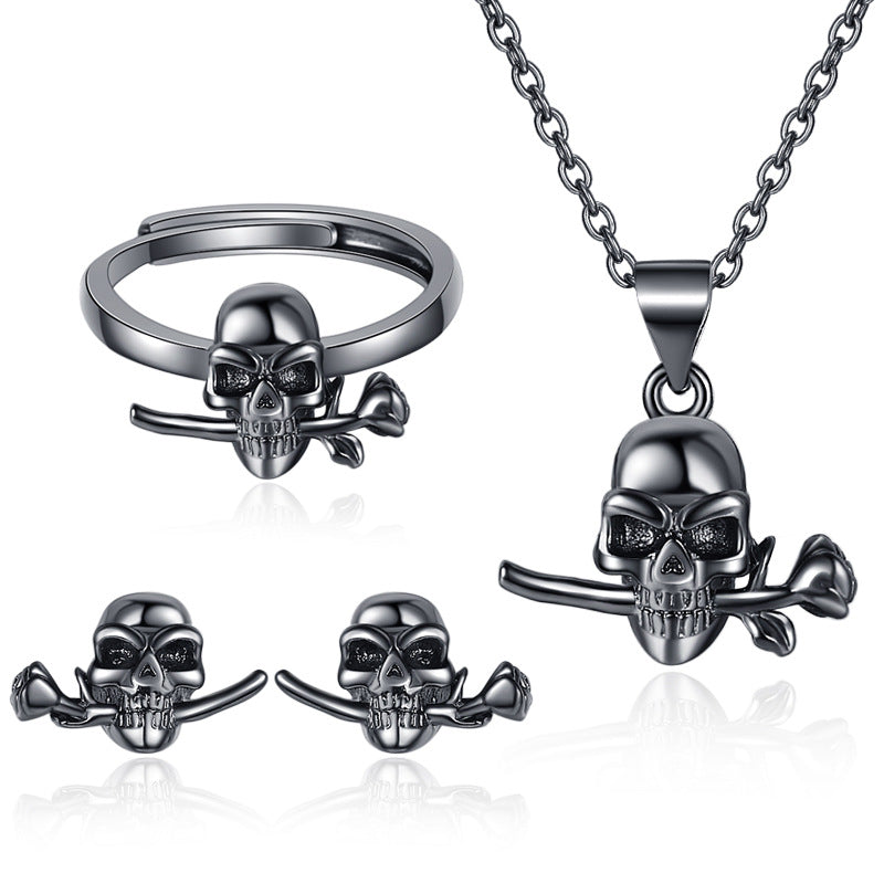 Hip-hop Rose Skull Copper Plating Women's Rings Earrings Necklace