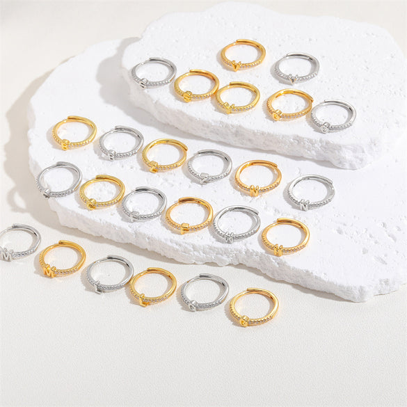 Cross-border new 26 initials micro-inlaid zircon open rings ins style personalized design English letter jewelry