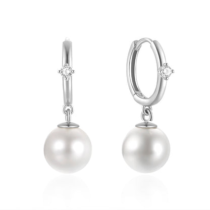 1 Pair Elegant Simple Style Geometric Plating Inlay Sterling Silver Pearl Zircon Drop Earrings