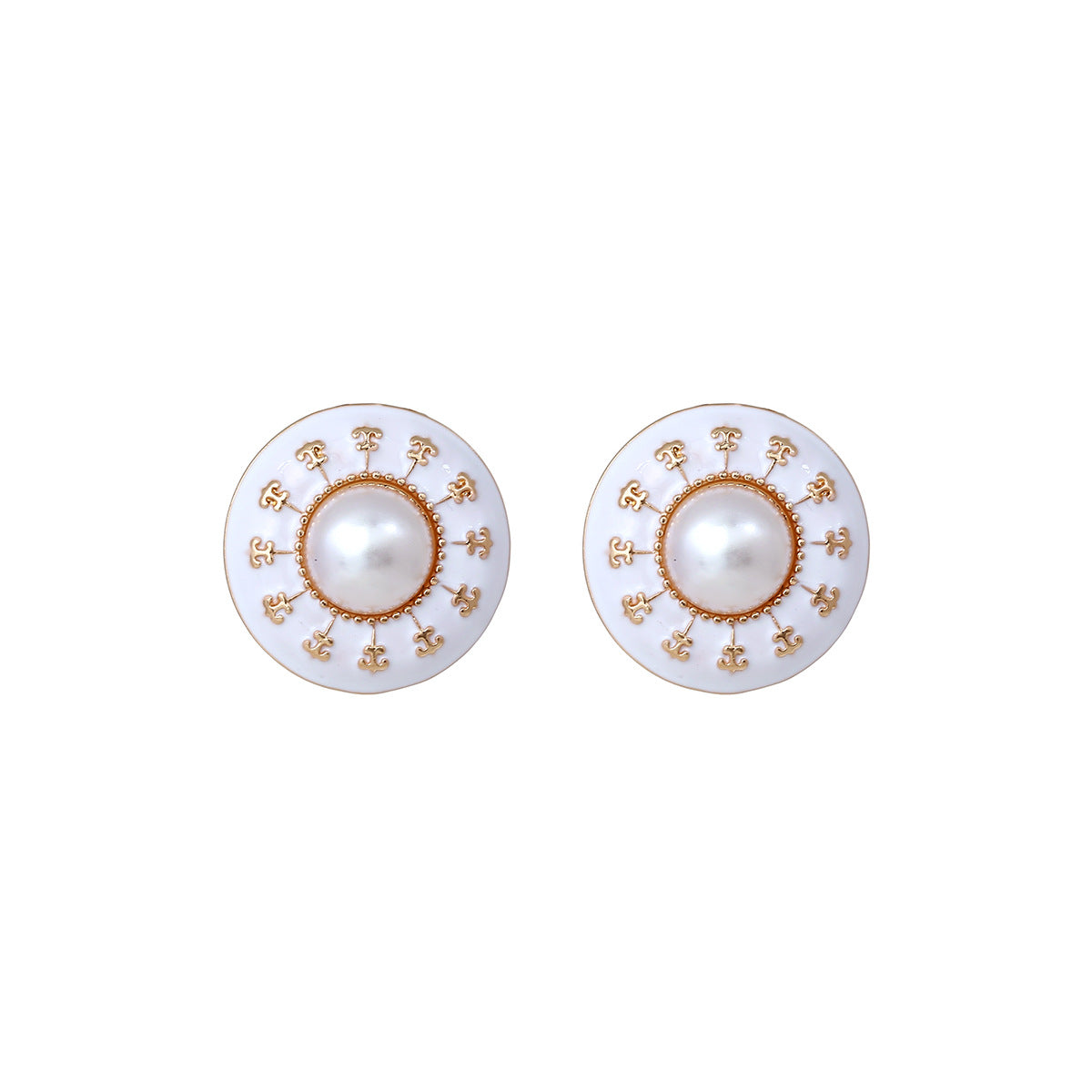 1 Pair Retro Simple Style Geometric Enamel Alloy Artificial Pearls Ear Studs