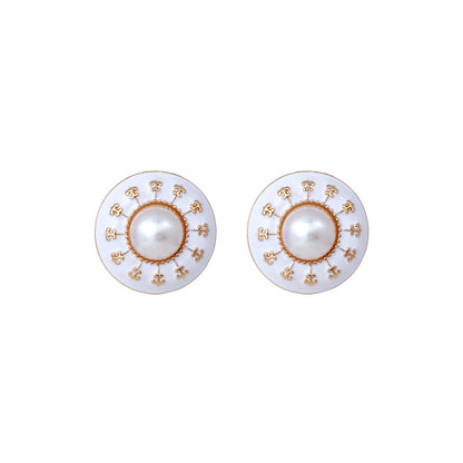 1 Pair Retro Simple Style Geometric Enamel Alloy Artificial Pearls Ear Studs