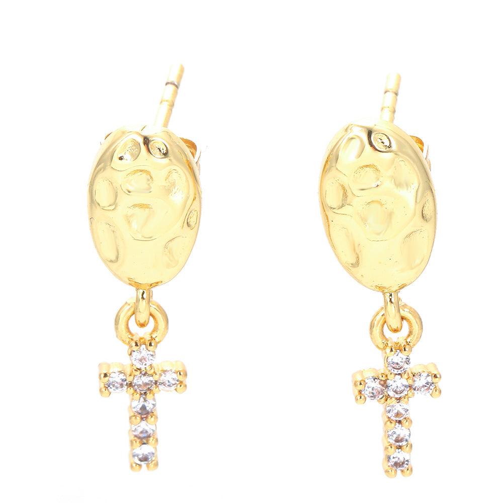 Retro Cross Copper Drop Earrings Plating Inlay Zircon Copper Earrings