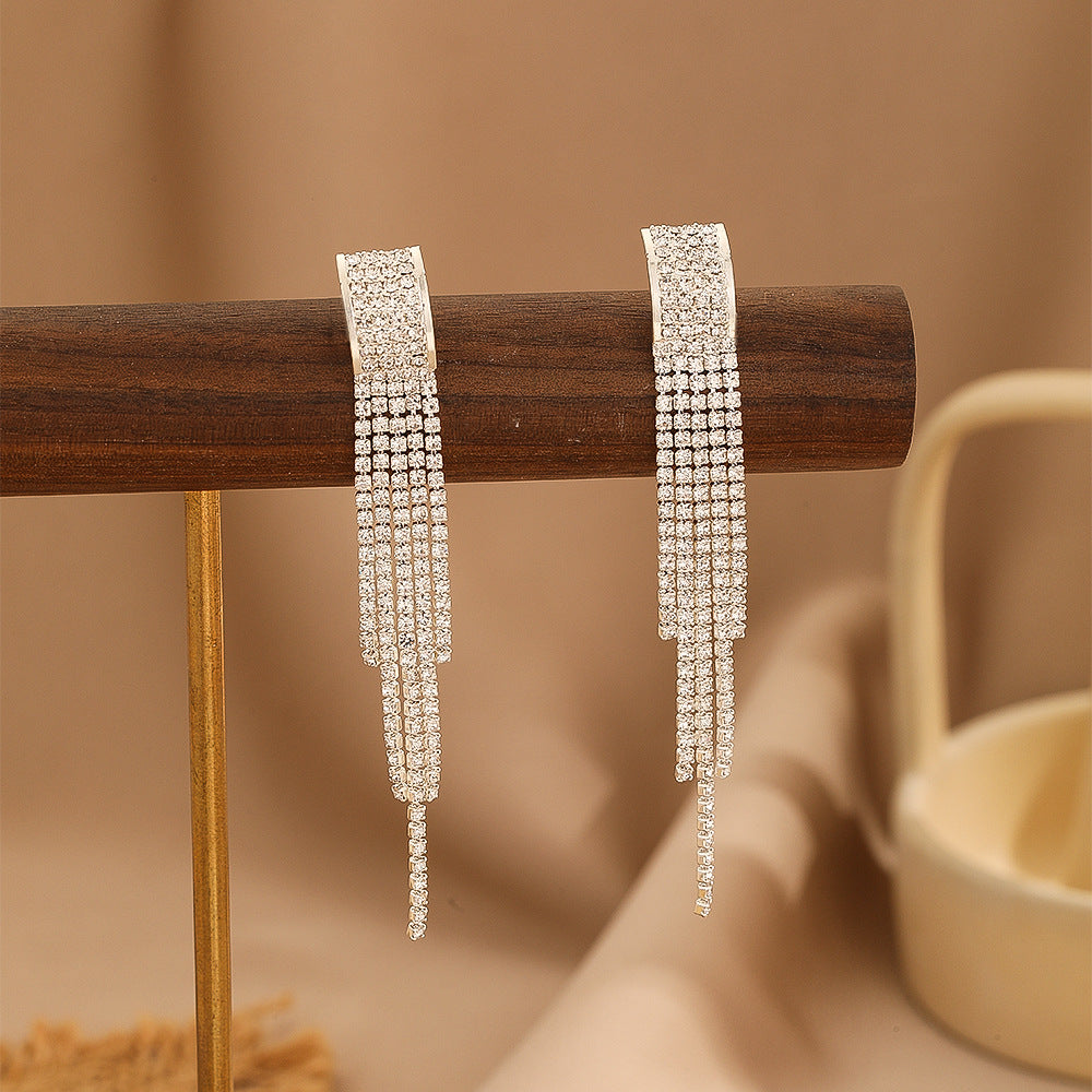 Wholesale Jewelry Lady Tassel Alloy Artificial Gemstones Plating Inlay Drop Earrings