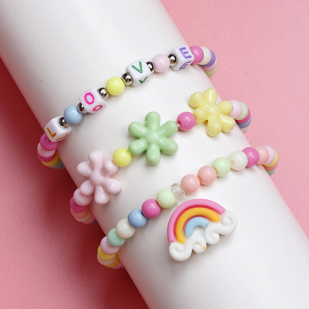 Cartoon Style Rainbow Flower Plastic Beaded Bracelets