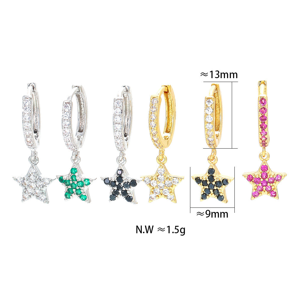 Fashion New Style Zircon Five-pointed Star Earrings