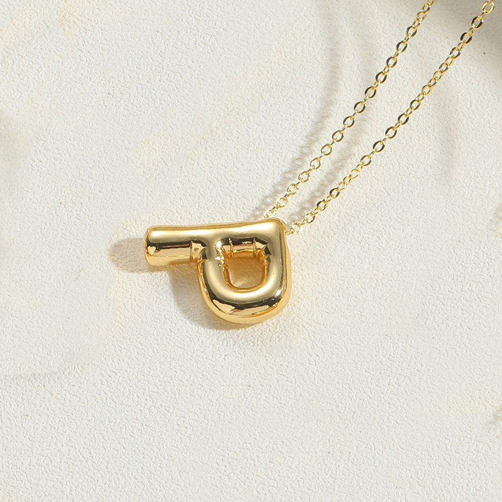 Cross-border new copper-plated 14K real gold personality style trend 26 initials pendant clavicle chain versatile necklace women