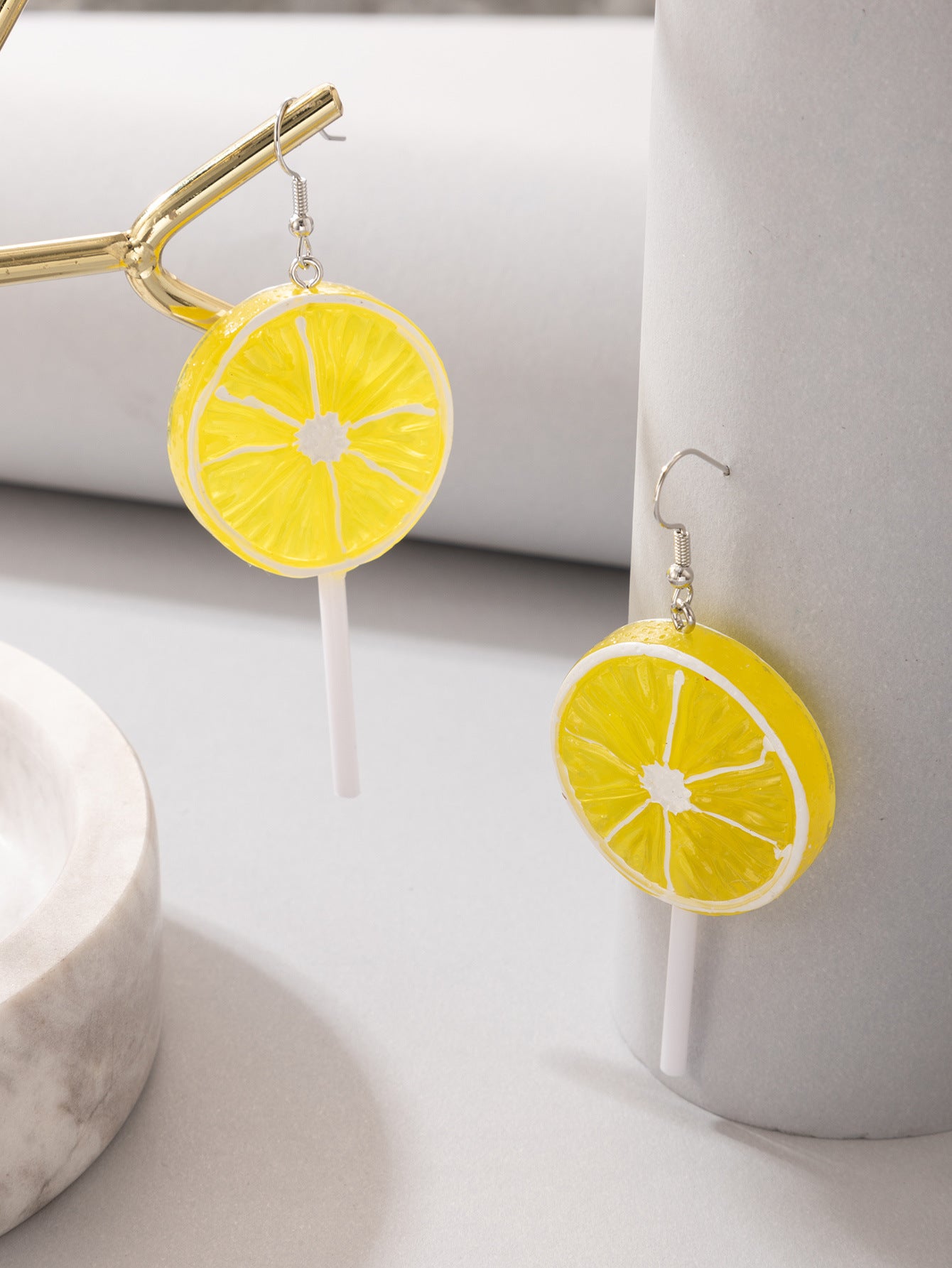 Personality Jewelry Lemon Lollipop Resin Ear Hook Watermelon Fruit Irregular Earrings