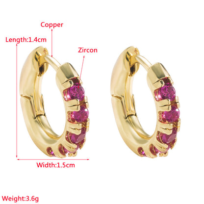 Retro Geometric Copper Zircon Hoop Earrings 1 Pair