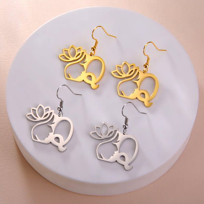 1 Pair Elegant Simple Style Letter Lotus Plating Stainless Steel Drop Earrings