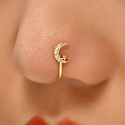 1 Piece Nose Rings & Studs Simple Style Star Moon Sterling Silver Plating Nose Ring