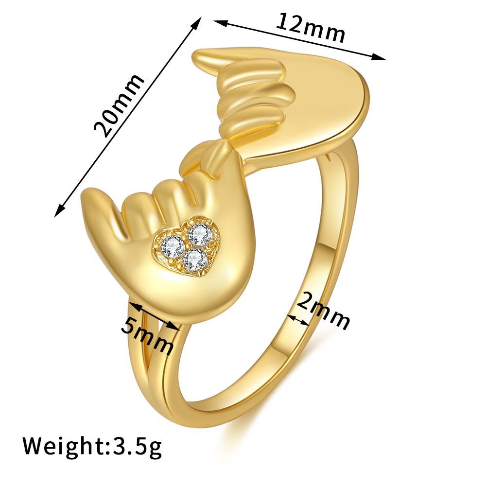 Wholesale Jewelry Zircon Heart Hand Copper Ring Gooddiy