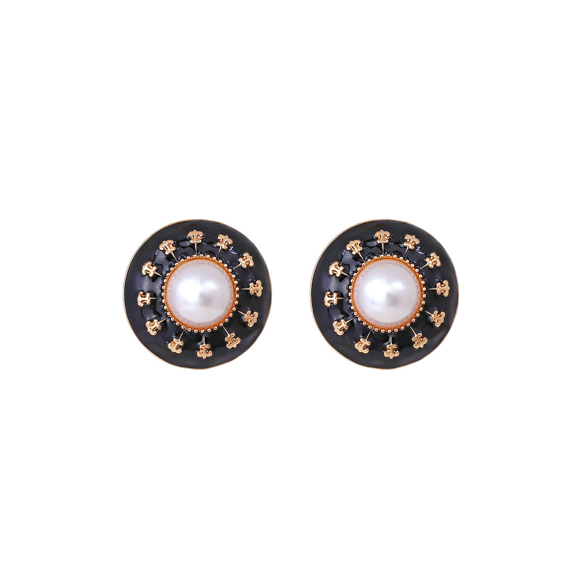 1 Pair Retro Simple Style Geometric Enamel Alloy Artificial Pearls Ear Studs