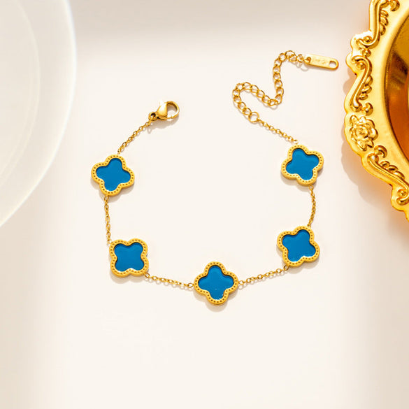 Moderate Luxury Women Quadrilateral Geometric Titanium Steel 18K Gold Plated Bracelets