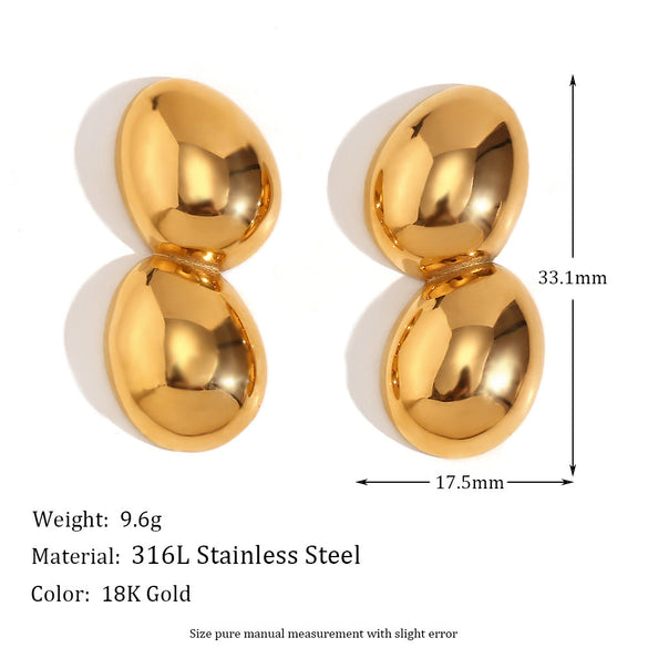 Fashion Peanut Geometric Stainless Steel 18K Gold Plated Stud Earrings