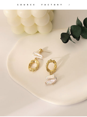 Fashion Irregular Pearl Asymmetrical Pearl Plating Drop Earrings 1 Pair