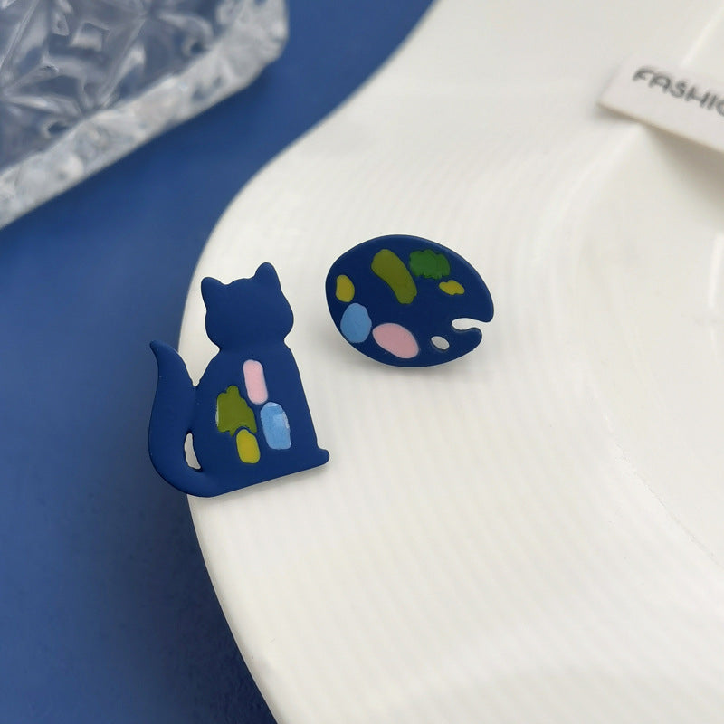 Cute Cat Alloy Spray Paint Enamel Ear Studs