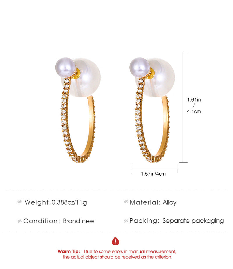 1 Pair Exaggerated Geometric Plating Alloy Artificial Pearls Rhinestones Hoop Earrings