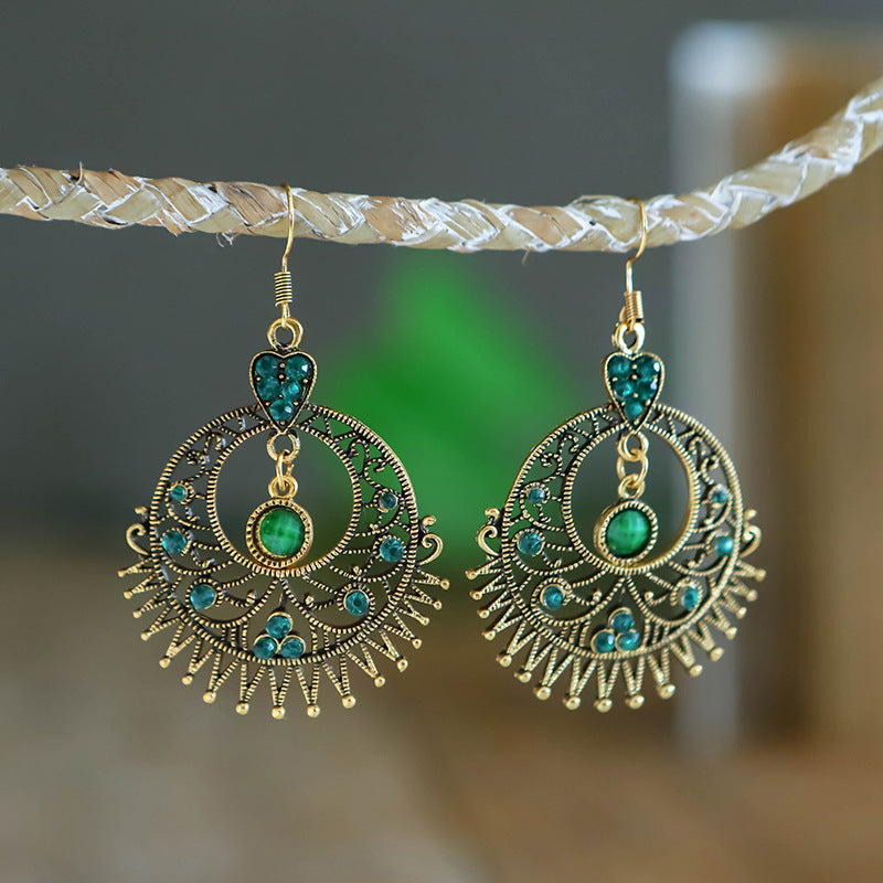 Exaggerated Large Round Hollow Alloy Retro Ethnic Earrings Female