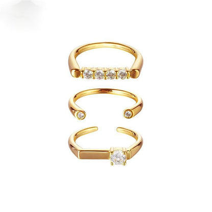 Wholesale Simple Style Geometric Copper Polishing Inlay Zircon Open Rings