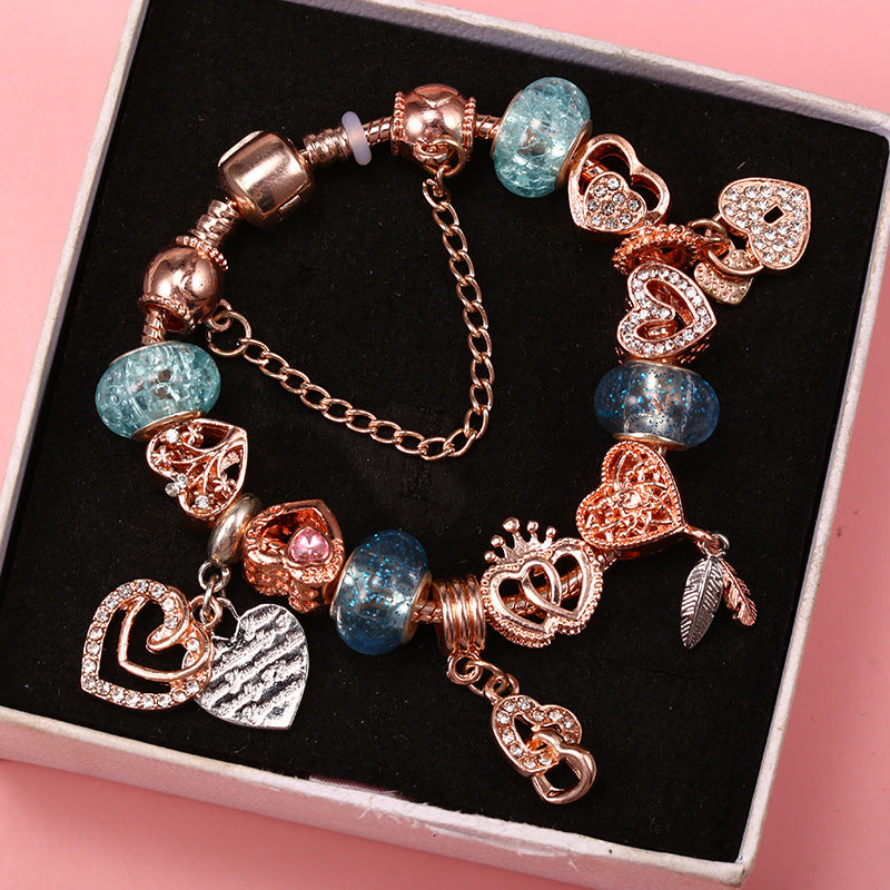 Sweet Heart Shape Crown Flower Copper Bracelets In Bulk