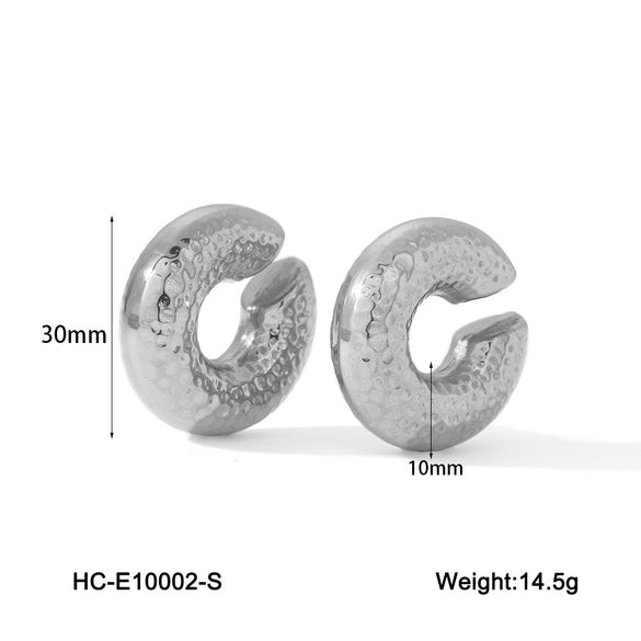 IG Style Women Hammered Geometric Stainless Steel Electroplating Clip On Earrings