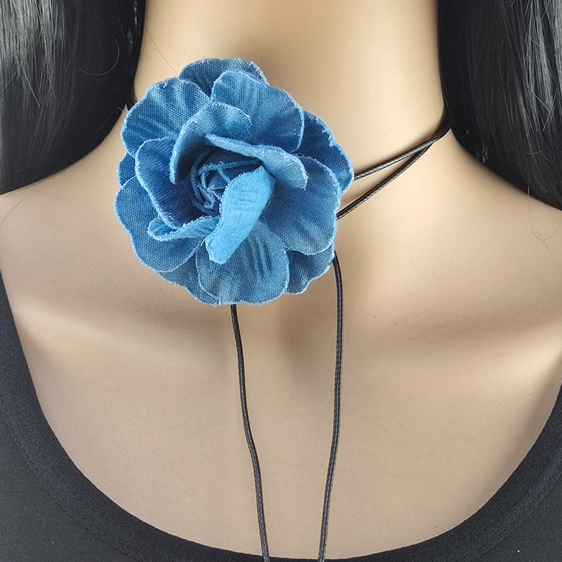 Cute Sweet Flower Cloth Velvet Band Wax Rope Women's Choker