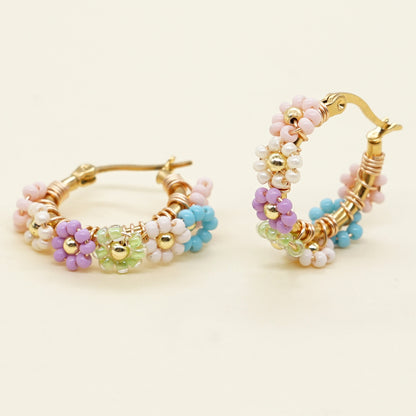 1 Pair Simple Style Flower Glass/colored Glaze Patchwork Women's Earrings