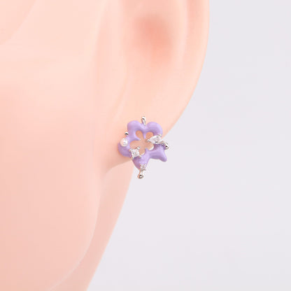 1 Pair Fairy Style Sweet Flower Enamel Plating Inlay Sterling Silver Zircon White Gold Plated Gold Plated Ear Studs