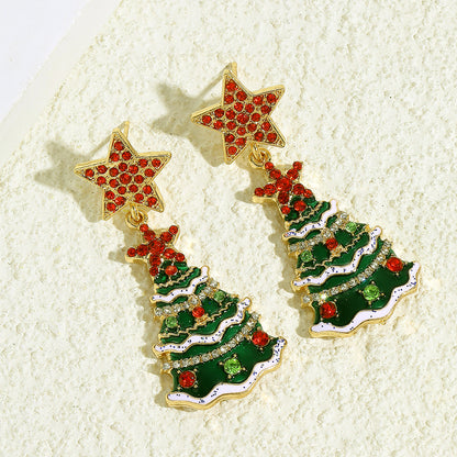 Fashion Christmas Tree Alloy Enamel Inlay Artificial Gemstones Women's Drop Earrings 1 Pair