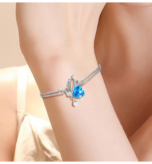 Simple Style Butterfly Sterling Silver Inlay Crystal Bracelets