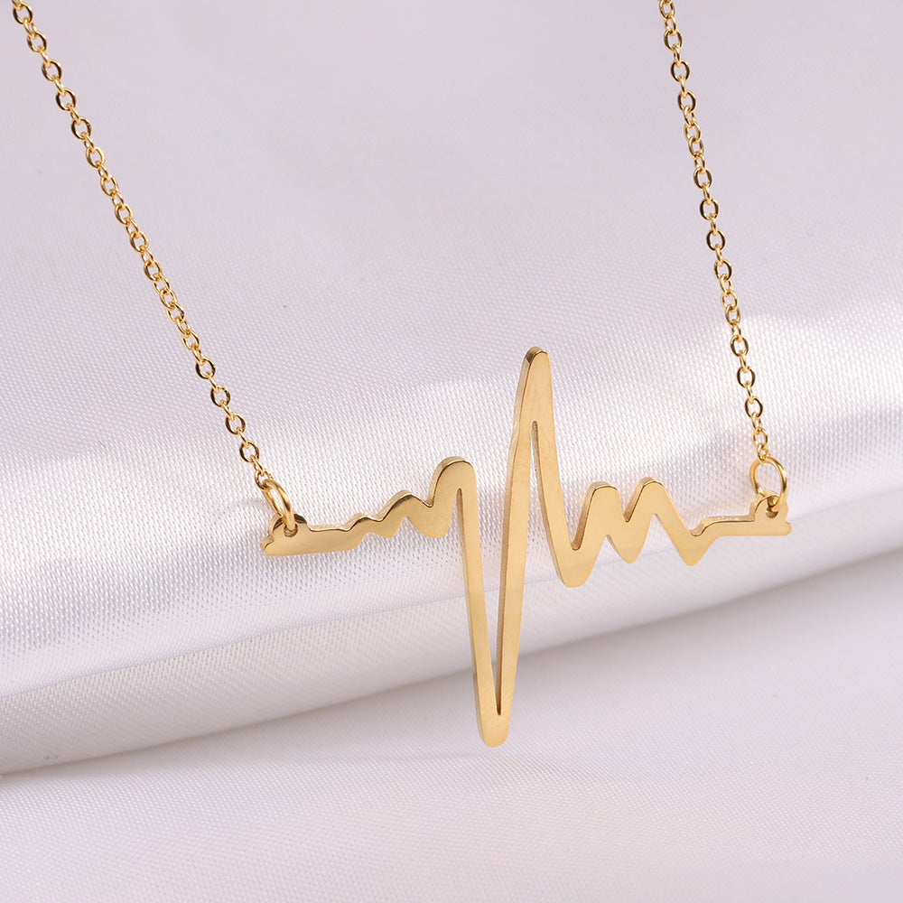 Titanium Steel Simple Style Electrocardiogram Pendant Necklace