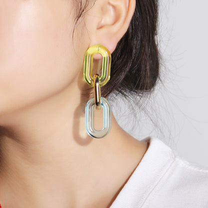 1 Pair Exaggerated Geometric Patchwork Plastic Drop Earrings