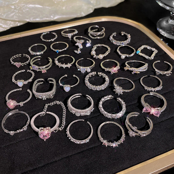 ins style silver zircon ring women's light luxury niche high-end sense open ring ring versatile temperament jewelry wholesale