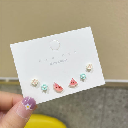 1 Set Cute Sweet Paw Print Flower Watermelon Plating Alloy Ear Studs