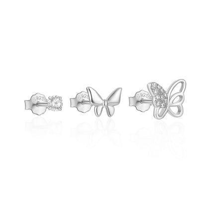 1 Set Simple Style Star Butterfly Plating Sterling Silver Ear Studs