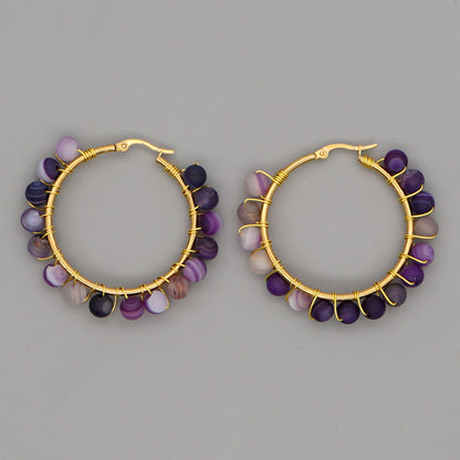 Simple Exaggerated Ethnic Gem Large Hoop Earrings