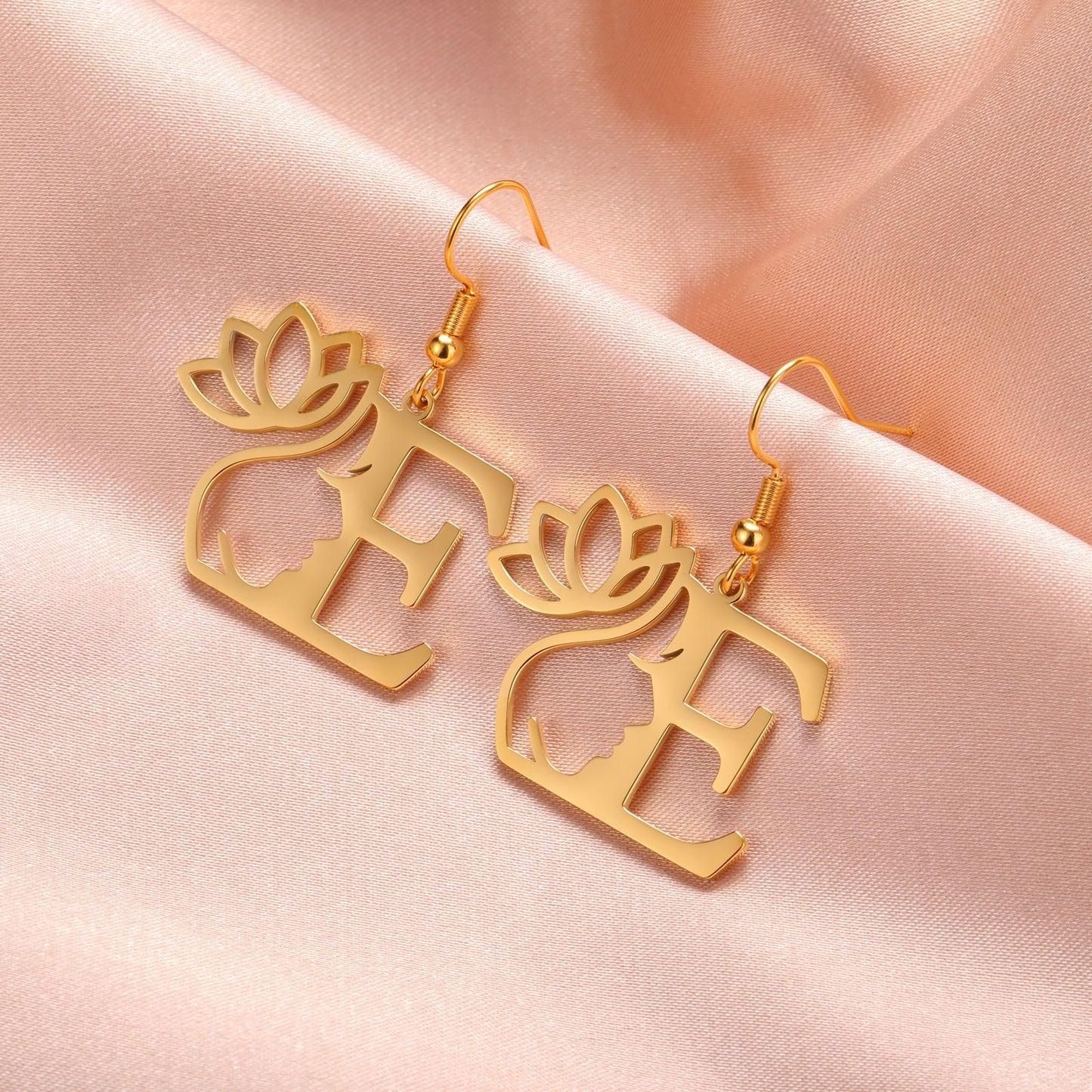 1 Pair Elegant Simple Style Letter Lotus Plating Stainless Steel Drop Earrings