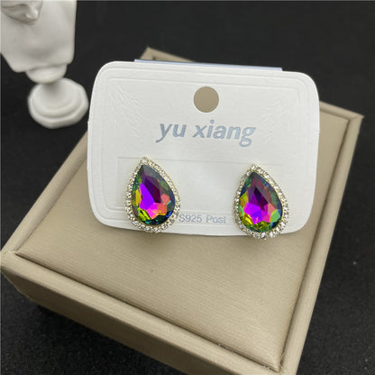 1 Pair Lady Water Droplets Plating Inlay Copper Rhinestones Ear Studs