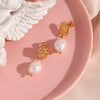 Fashion Square Plating Stainless Steel Freshwater Pearl Gold Plated Drop Earrings