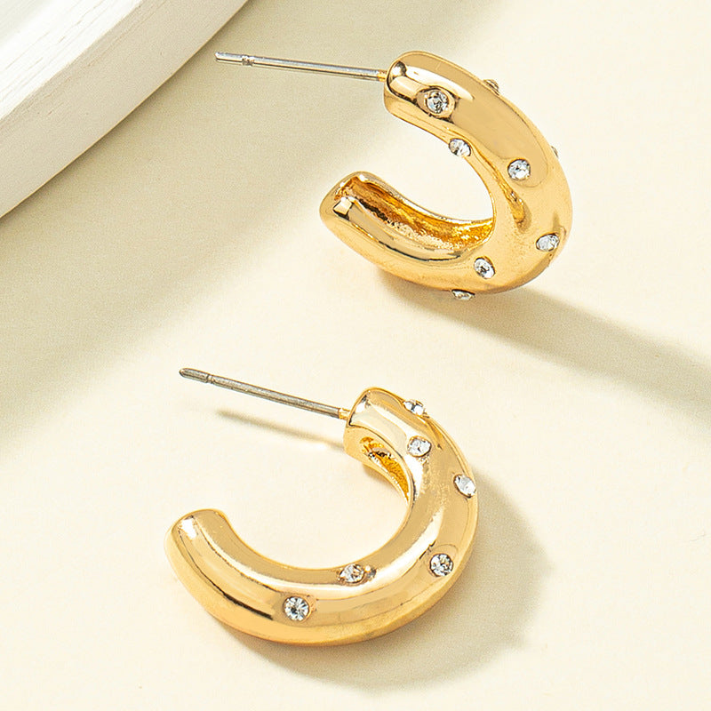 1 Pair Fashion C Shape Plating Alloy Rhinestones Earrings