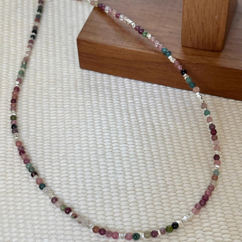 Elegant Geometric Color Block Tourmaline Sterling Silver Necklace In Bulk