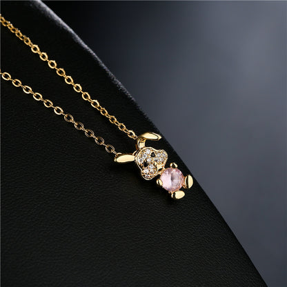 Retro Copper-plated Real Gold Micro-inlaid Zircon Cartoon Rabbit Pendant Necklace