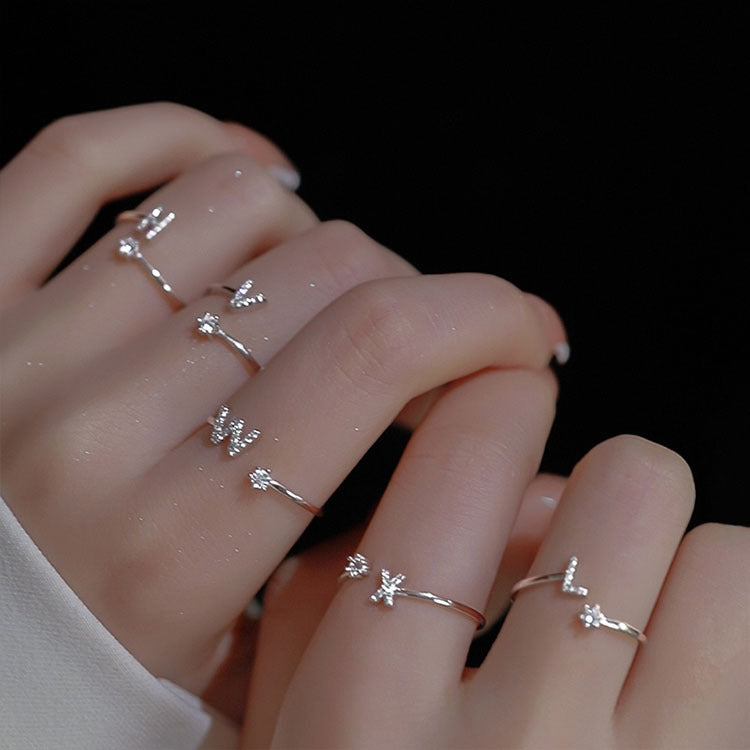 Ig Style Simple Style Letter Copper Plating Inlay Zircon Open Ring