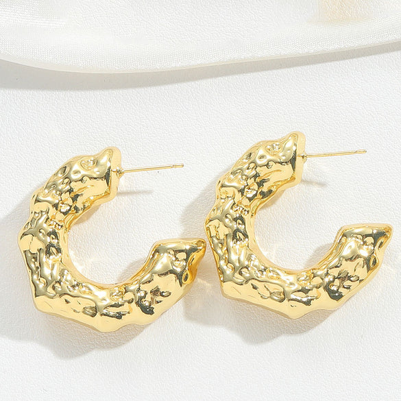 Cross-border hot-selling creative brushed hip-hop style personalized earrings, light luxury, high-end sense of high-quality, Korean earrings, jewelry women