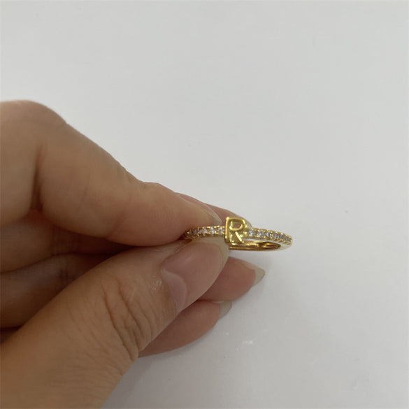 Cross-border new 26 initials micro-inlaid zircon open rings ins style personalized design English letter jewelry